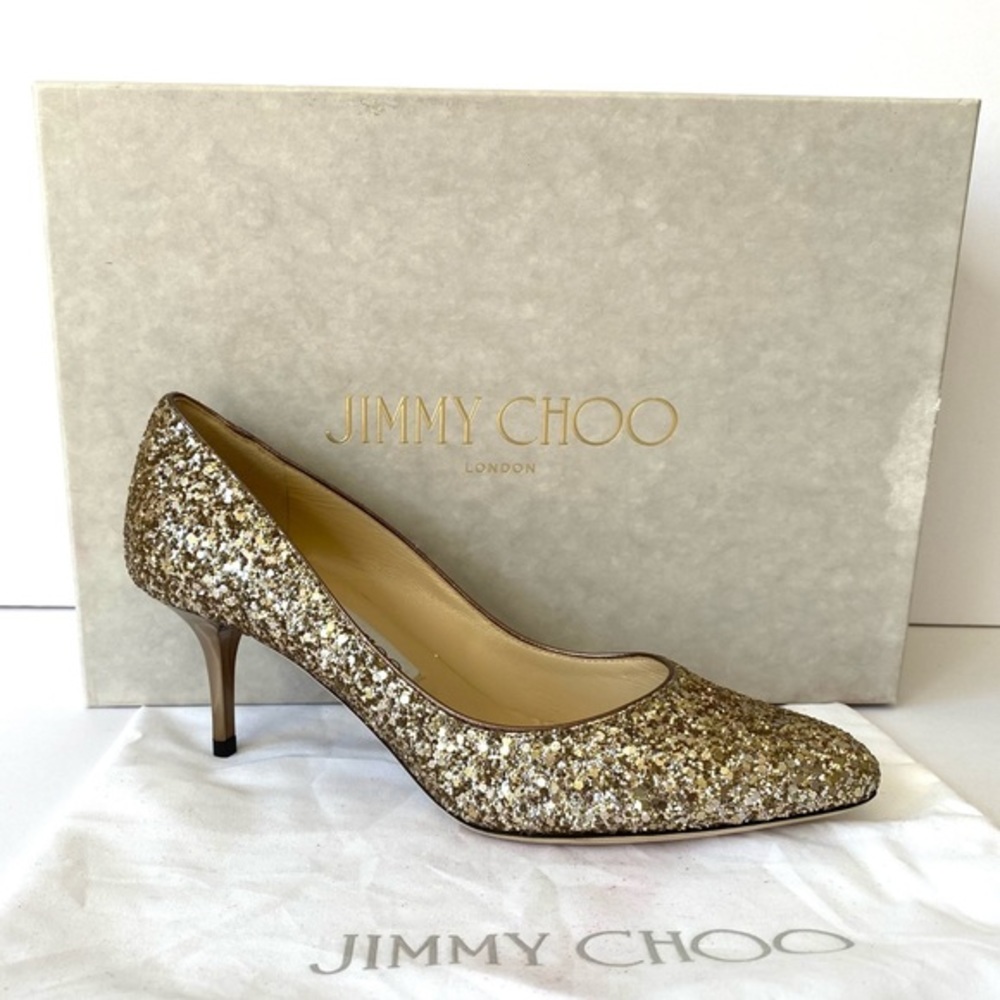 JIMMY CHOO IRENA ANTIQUE GOLD GLITTER PUMPS